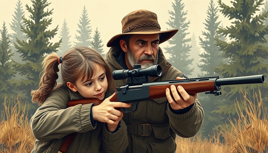 Teaching Kids Dove Hunting Skills in a vintage illustration.