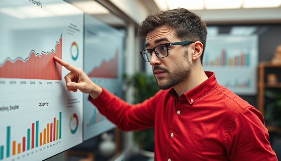 Man analyzing quarterly income investments with bar graphs.