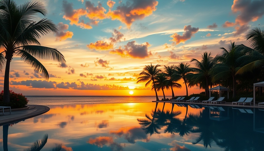 Hawaii visitor arrivals and spending decline shown by empty resort under sunset.