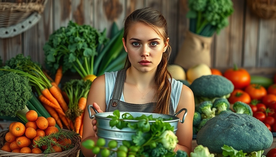 Curious young woman exploring bottle conditioning, surrounded by produce.