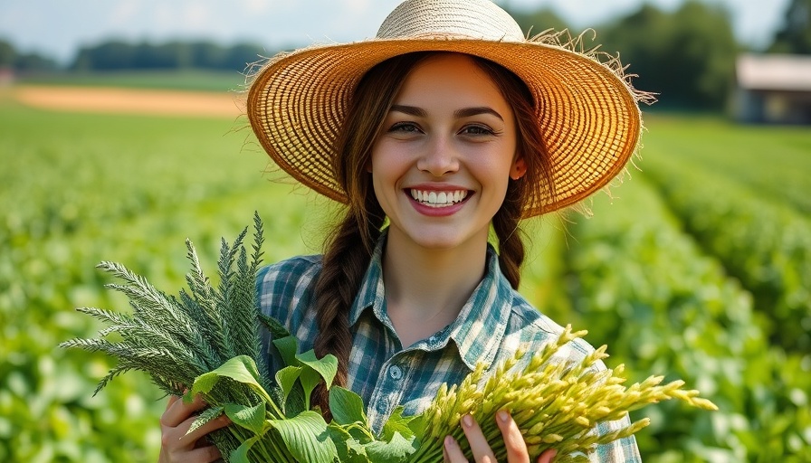 Impact of environment on livestock epigenetics, farmer in hat holding crops.