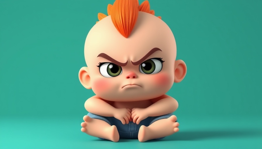 Cartoon baby with mohawk looking grumpy, Children Fun.
