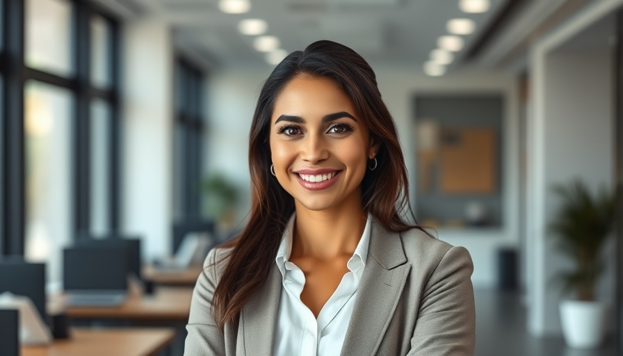 Senior Living executive smiling in modern office background.
