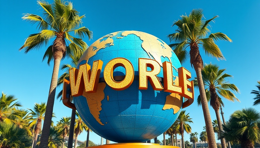 Universal globe spinning in vibrant lush environment, Universal Global Growth Epic Universe