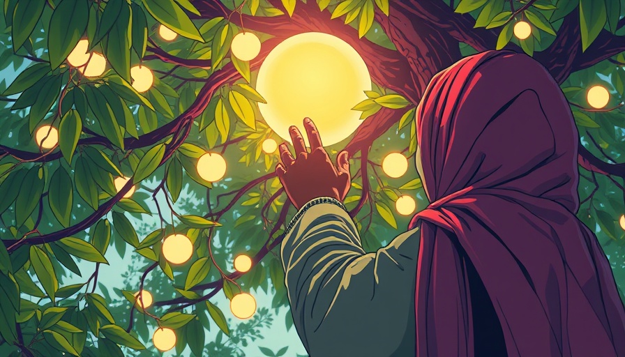 Illustration of person engaging with a glowing tree, symbolizing sustainability thought leaders 2025.
