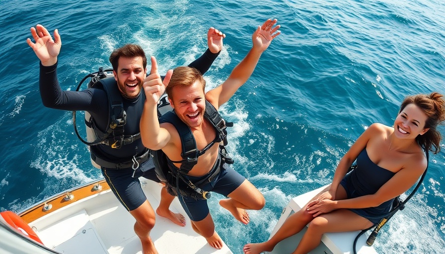 Diver jumps off a boat in Honduras, showcasing travel adventure.