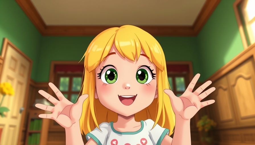 Children fun with animated girl playfully gesturing indoors.