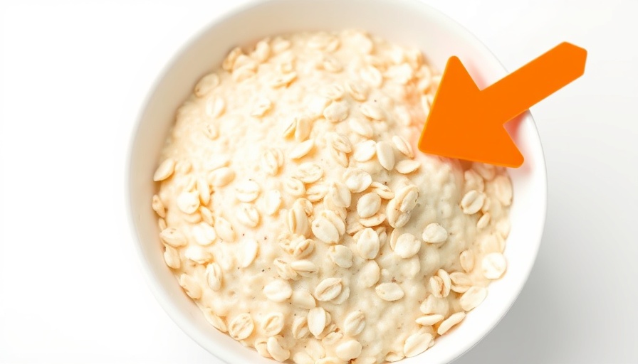 Bowl of healthier oats with vibrant arrow pointing to it.