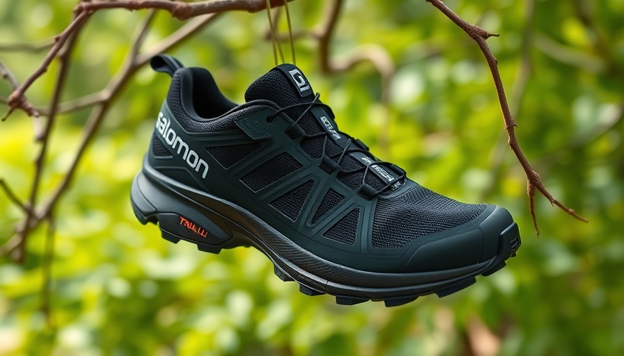Salomon Pulsar women’s trail running shoes hanging outdoors.