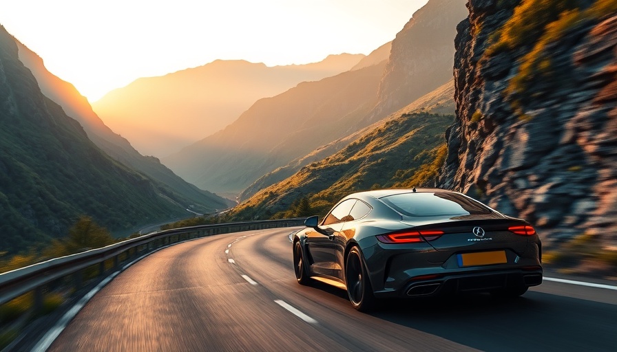 Car on a winding mountain road at sunset, emblematic of fleet sustainability ranking.