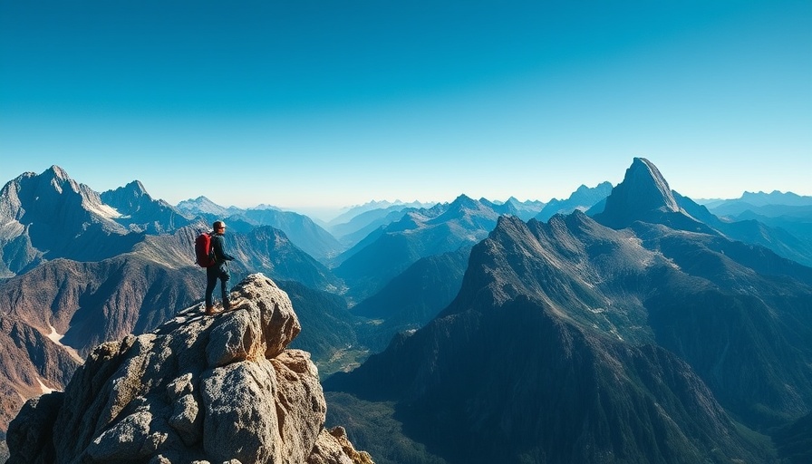 Hiker on cliff in Glacier National Park with mountains in background