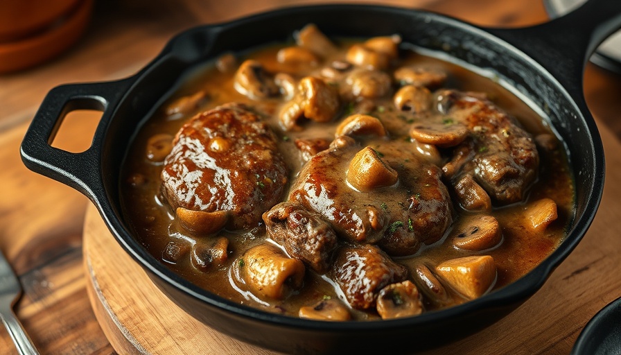 Easy Salisbury Steak with Mushroom Onion Gravy in skillet.