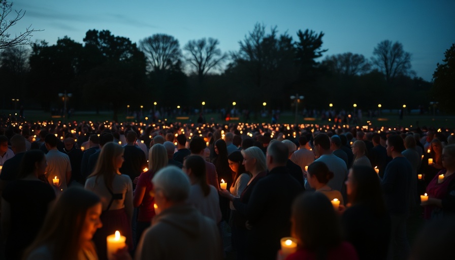 Candlelight vigil in Dayton Ohio with people gathered peacefully.