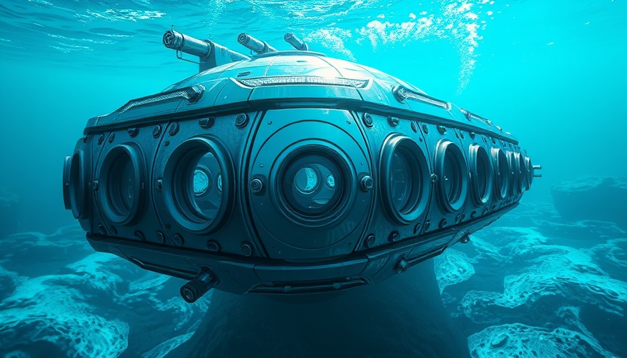 Futuristic ocean habitat with metallic structure and circular windows.