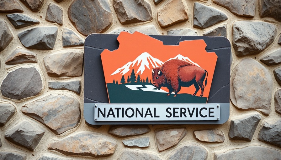 National Park Service sign mounted on stone wall.