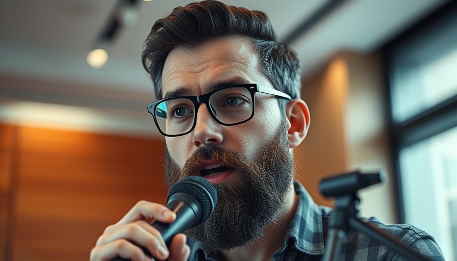 Bearded man discussing urgency and habit formation, soft lighting.