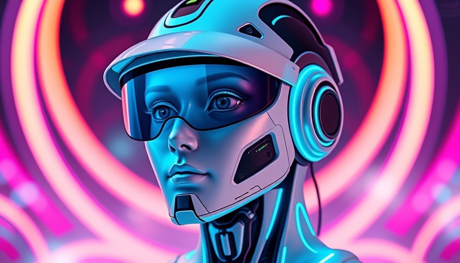 Futuristic AI marketing agent with neon graphics.