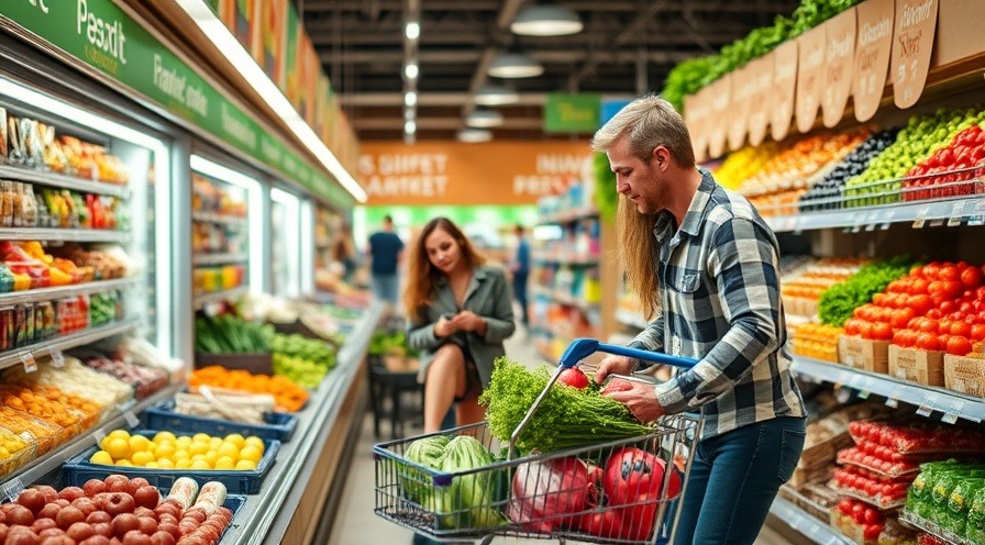 Family shopping at supermarket, showcasing a realistic photo of togetherness.