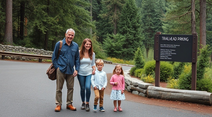 Family at trailhead parking in Oregon with father, mother, and three children.