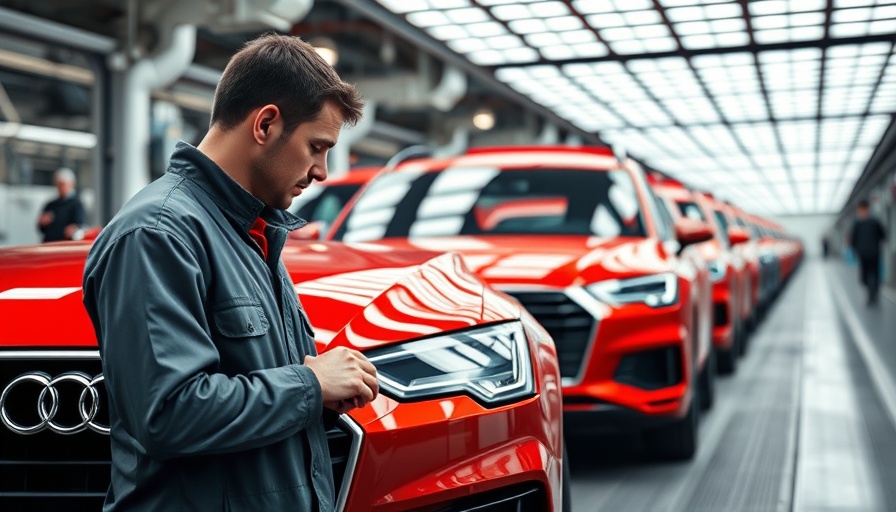 European Automakers and Tariffs Impact: Factory worker with red Audi