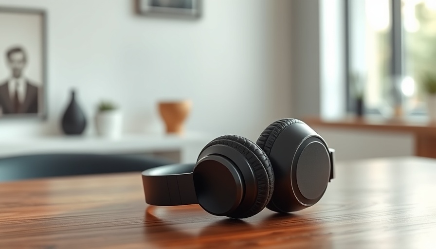 Modern noise-canceling headphones on table, examining potential hearing impact.