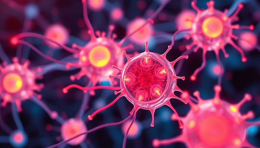 Futuristic glowing cells in a digital environment