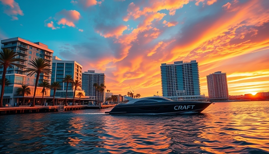 Sunset view of Tampa waterfront with buildings and boat, Easter Brunch Tampa.