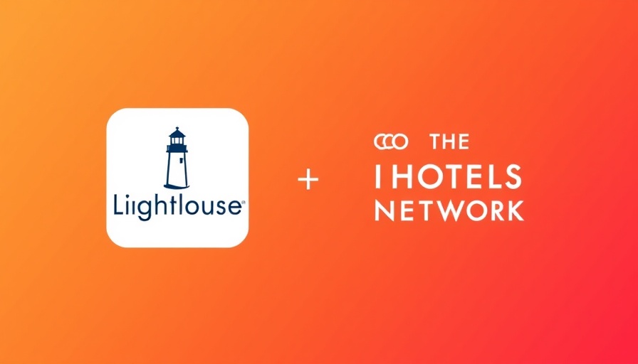 Lighthouse Acquires The Hotels Network, logo collaboration on orange background.
