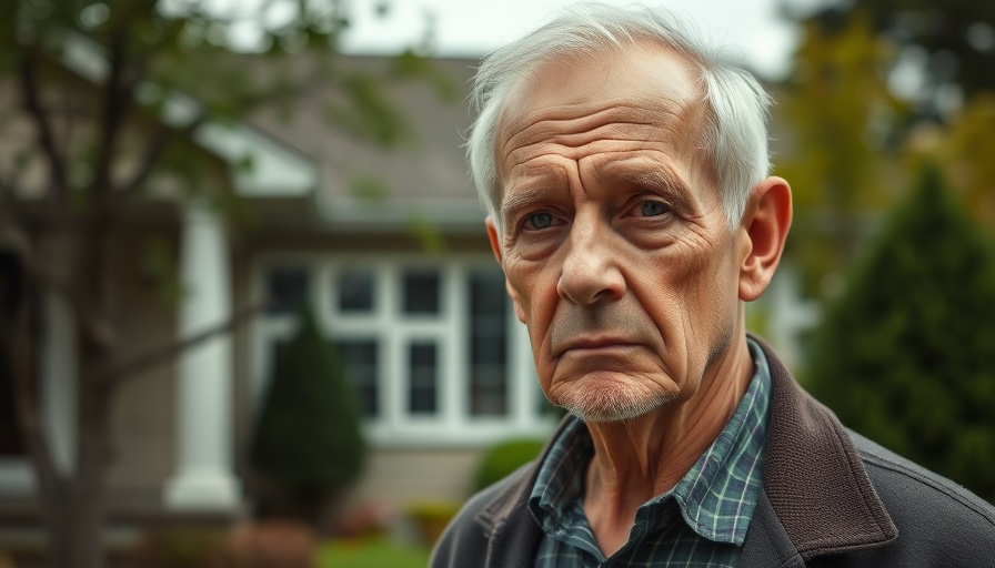 Portrait of an elderly man standing outdoors in a suburban area.