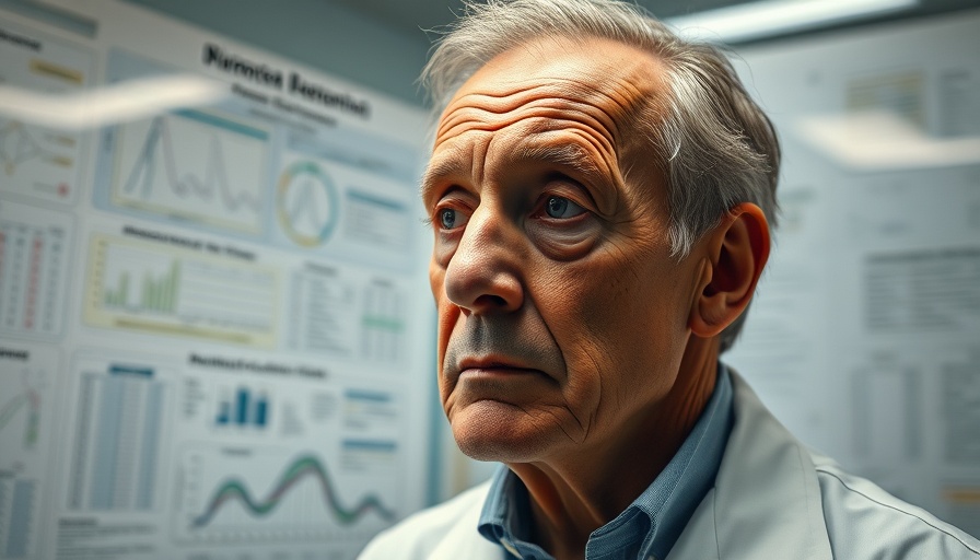 Aging man in lab, conveying disease accelerates aging concept.