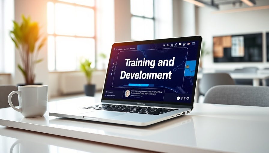 AI in Hospitality Training setup with laptop on desk in bright office.