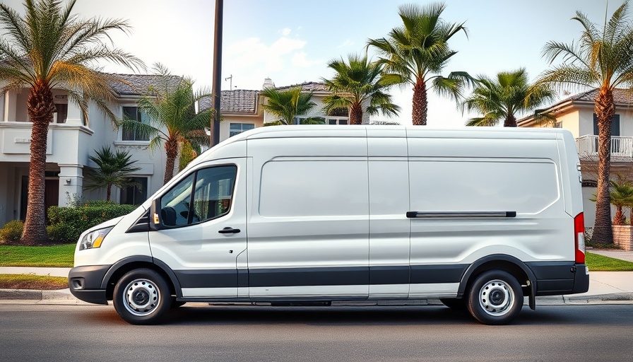 White van parked on suburban street with palm trees, highlighting 2025 Chevy Silverado EV WT features.