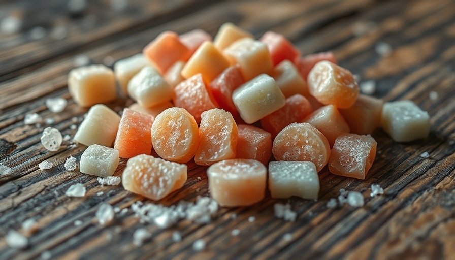 Close-up of chewing gum pieces highlighting microplastics.