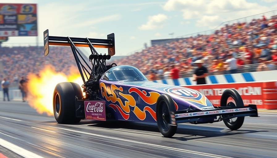 Dynamic NHRA Top Fuel dragster racing, capturing speed and excitement.
