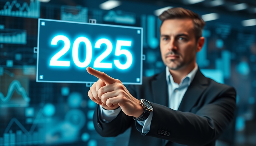 Futuristic 2025 digital display, business professional interacting.