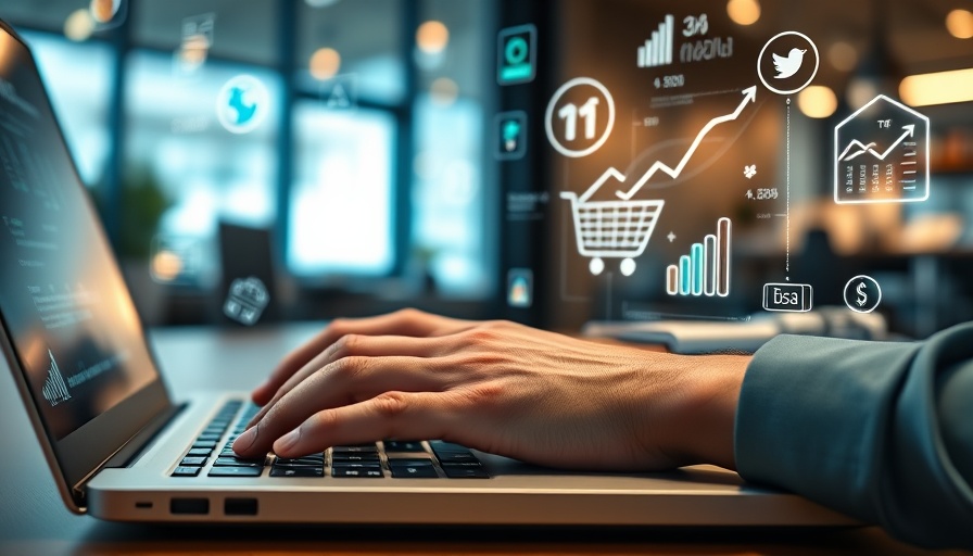 Digital icons over laptop signify modernizing financial workflows.