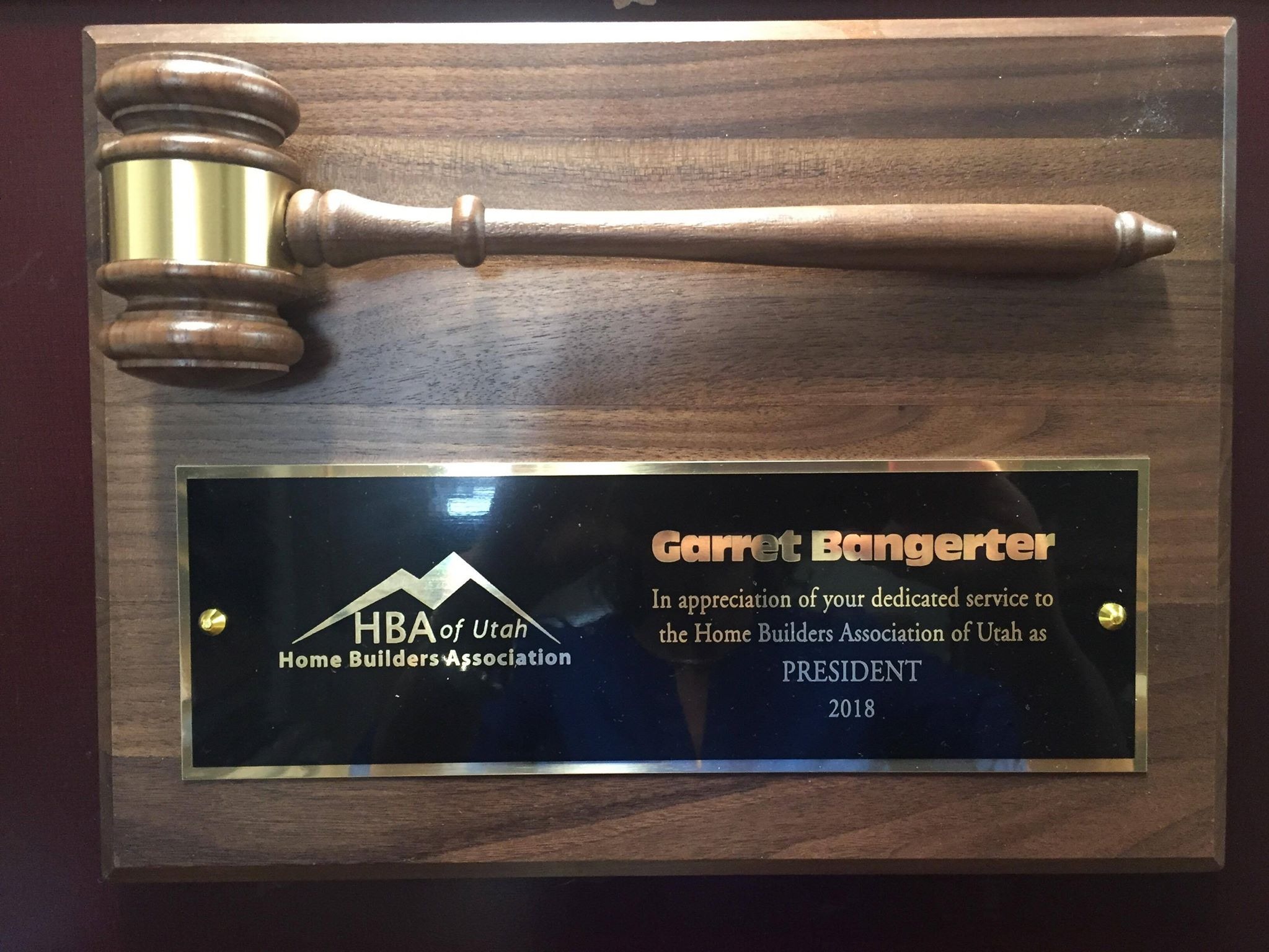 Garret Bangerter 2018 President Utah Home Builders Association