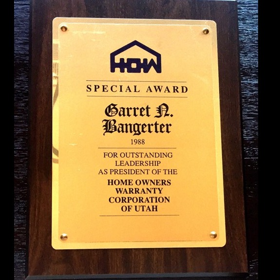 Garret Bangerter 1988 President of the Home Owners Warranty Corporation Of Utah