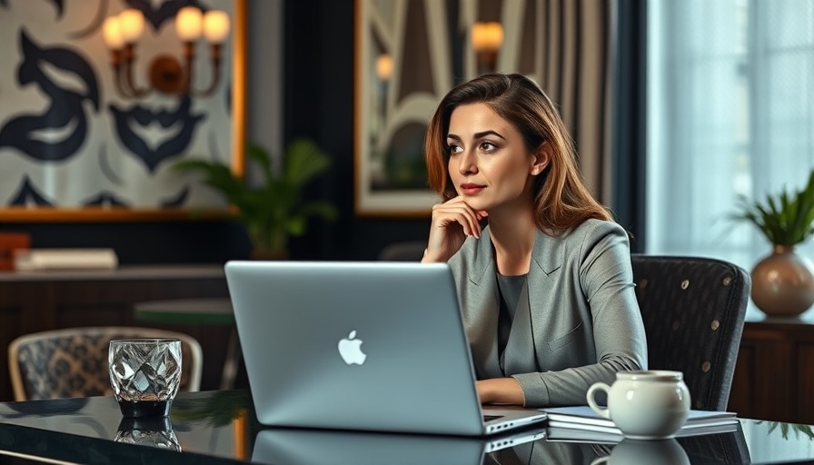 Woman's inspiration: thoughtful woman at desk with laptop.