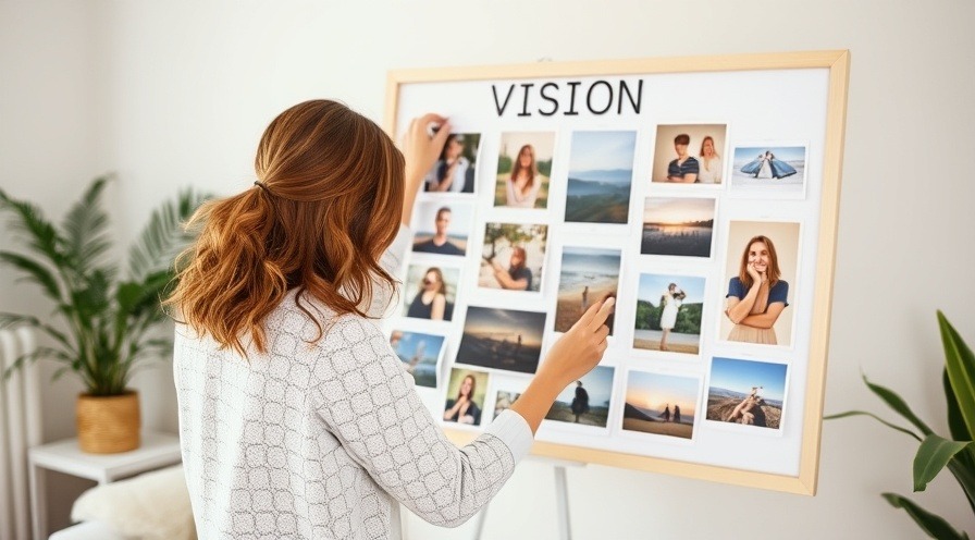 Woman creating a vision board, showcasing creativity in a stylish home.