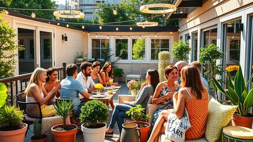 Vibrant patio scene with people enjoying a joyful spring meal outdoors