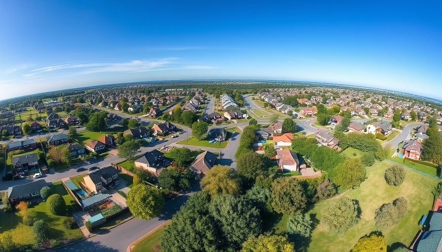Aerial view of a suburban neighborhood illustrating home prices trends.