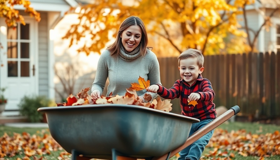 Backyard upgrades for autumn: joyful leaf raking scene.