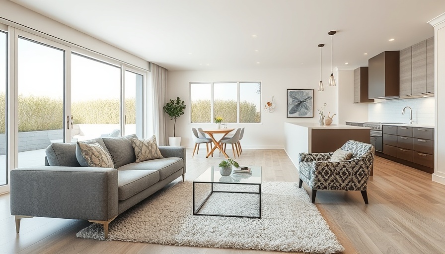 Modern living room and kitchen in new construction home