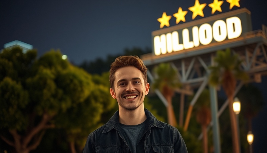 Smiling person near Beverly Hills sign, Ernie Carswell Sotheby’s Realty.