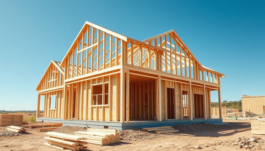 Affordable newly built homes under construction with wooden frames.