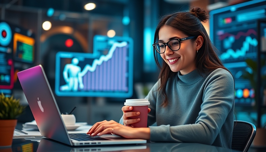 AI-powered real estate marketing visual with woman and digital elements.
