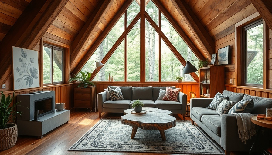 Rustic A-frame cabin interior for buying an Airbnb, natural light and cozy decor.