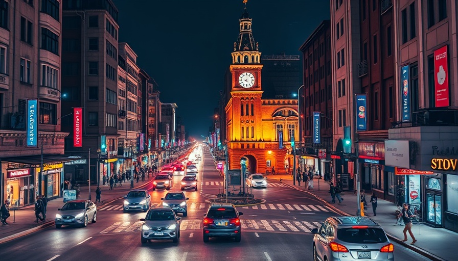 Urban street scene with clock tower and traffic representing U.S. housing market divide.