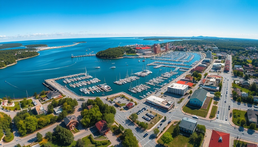 Traverse City aerial view showcasing vibrant waterfront and downtown.